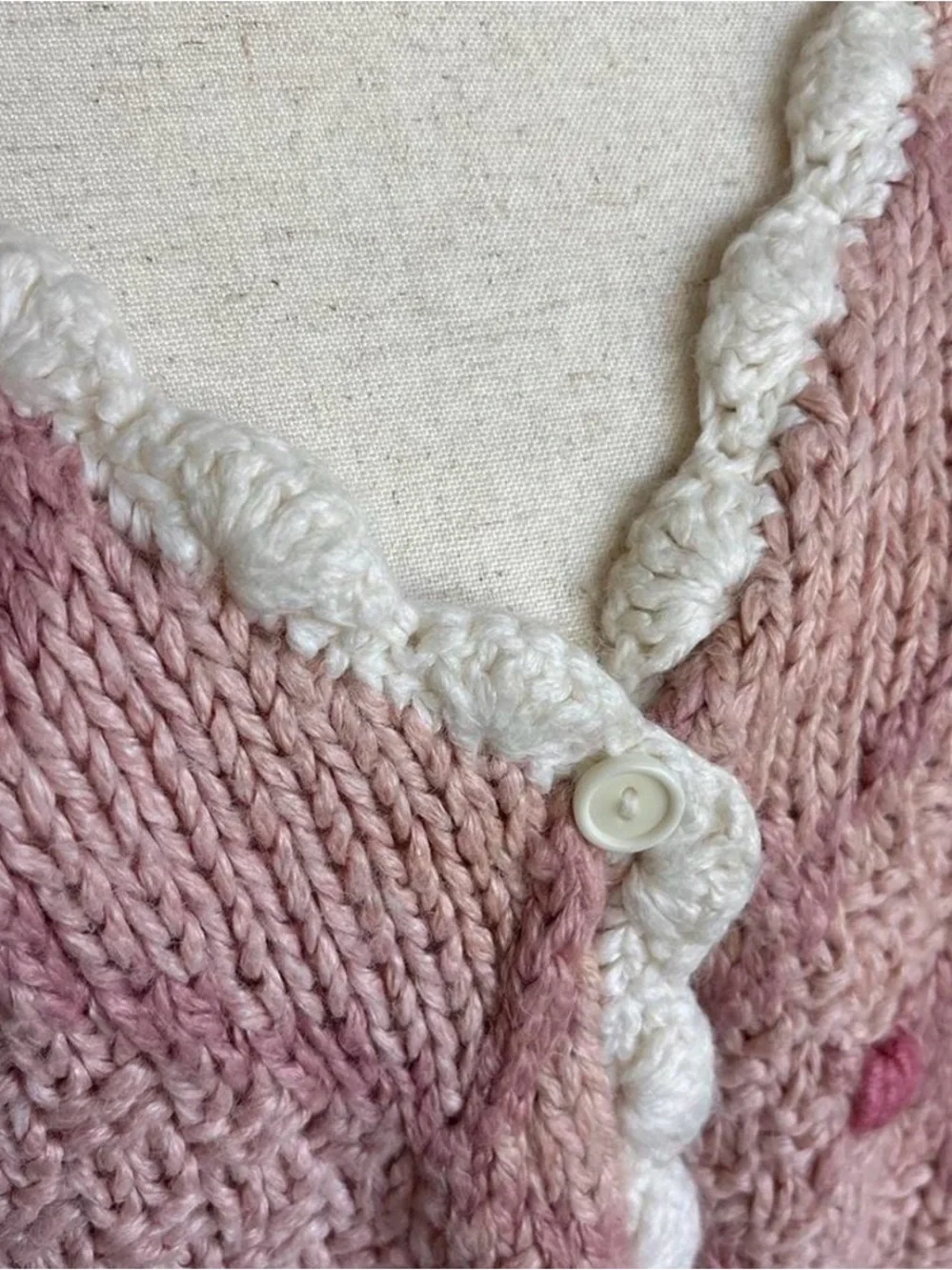Vtg 80s oversized cardigan Classic Element pink HAND KNIT shoulder pads Korea